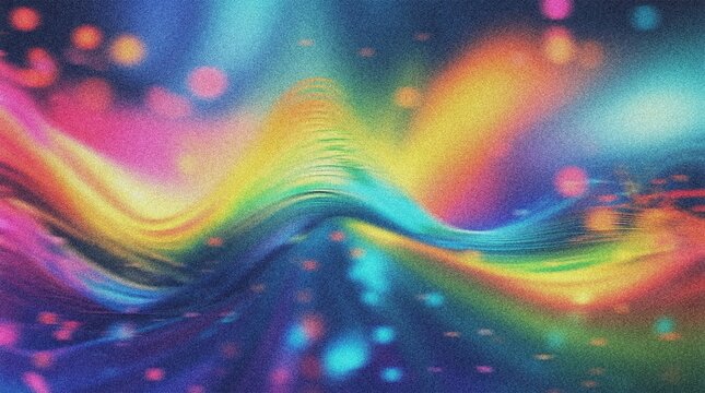 Vibrant abstract rainbow wave background, colorful flowing light streaks, dynamic spectrum motion, energetic digital art, modern graphic design element 4K grainy texture Background