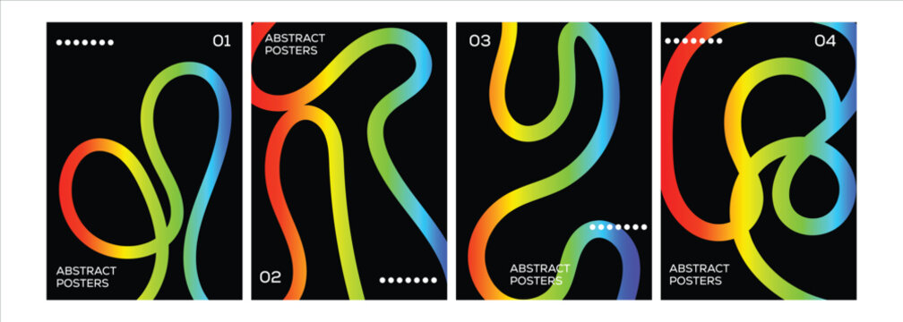 Modern Abstract Gradient Poster Set with Colorful Fluid Line Composition