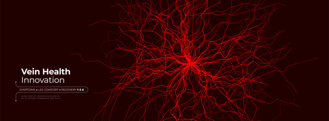 Obraz premium Red Veins Mesh Cell Vascular Network Radial Pattern on White Background for Hematology Science Innovation Tech Research, Circulatory Medical Brochure BG. Health Awareness Poster. Vector Illustration