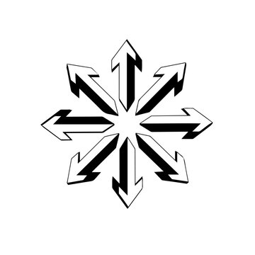 Hand drawn multidirectional arrows star icon vector illustration. Sketch style expansion, spread out, diversity, choices, alternative paths navigation symbol isolated on white background.