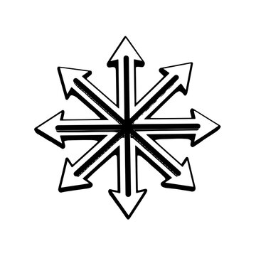 Hand drawn multidirectional arrows star icon vector illustration. Sketch style expansion, spread out, diversity, choices, alternative paths navigation symbol isolated on white background.