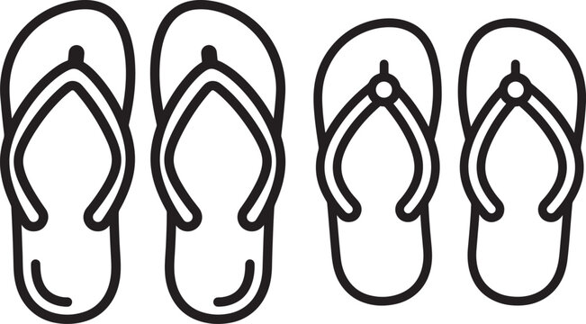 Four flip flop icons in a row, simple vector illustration