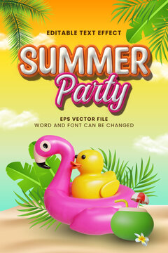 Summer party inflatable vector text effect