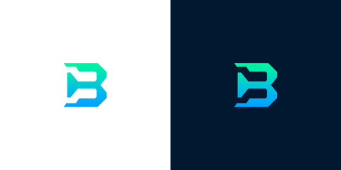 Dynamic initial B logo design featuring a modern geometric and abstract aesthetic with a vibrant blue-green gradient, perfect for tech companies, digital brands, or innovative corporate identities © anello