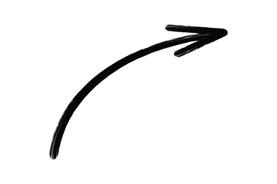 Curved arrow pointing up right hand drawn brush stroke design element