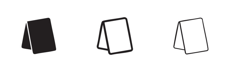 Table tent display icon set. Menu or signage holder for restaurant. © liubomir118809