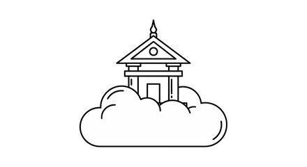 Fototapeta premium Conceptual Cloud Building: Abstract Architecture Floating in Sky