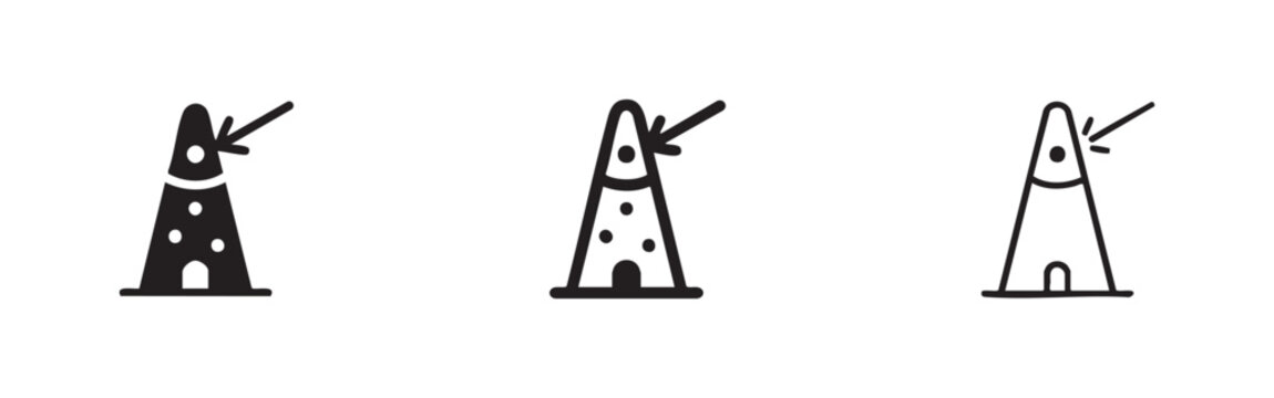 Cone shaped building icons set, termite mound or unique habitat symbols