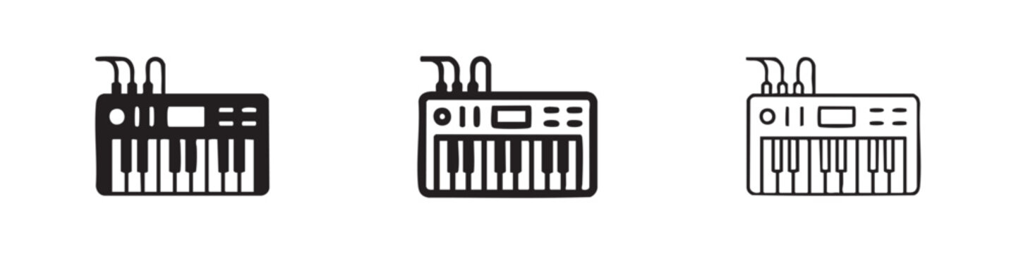 Electronic synthesizer or music keyboard icon set.