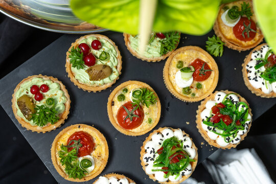 Luxury Catering Buffet Tarlets And Savory Mini Quiches A top view