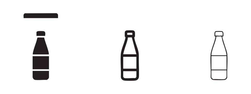 Bottle icon set, vector illustration in black and white