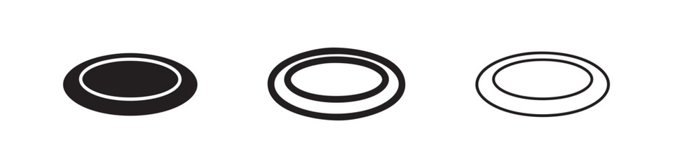 Fototapeta premium Three concentric circle icons, solid, outline, and hand-drawn styles.