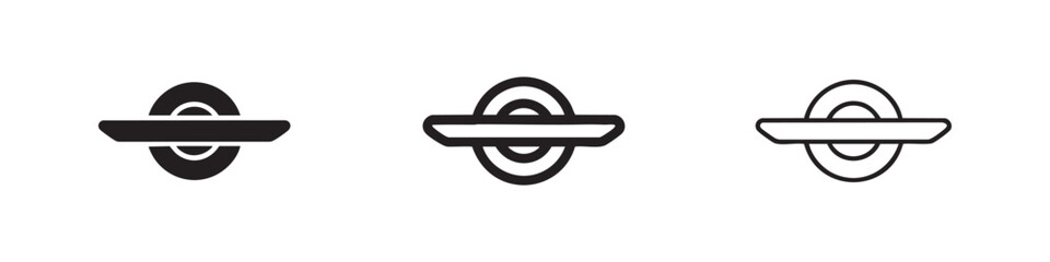 Monowheel icon: black solid, black outline, and minimalist line art © liubomir118809
