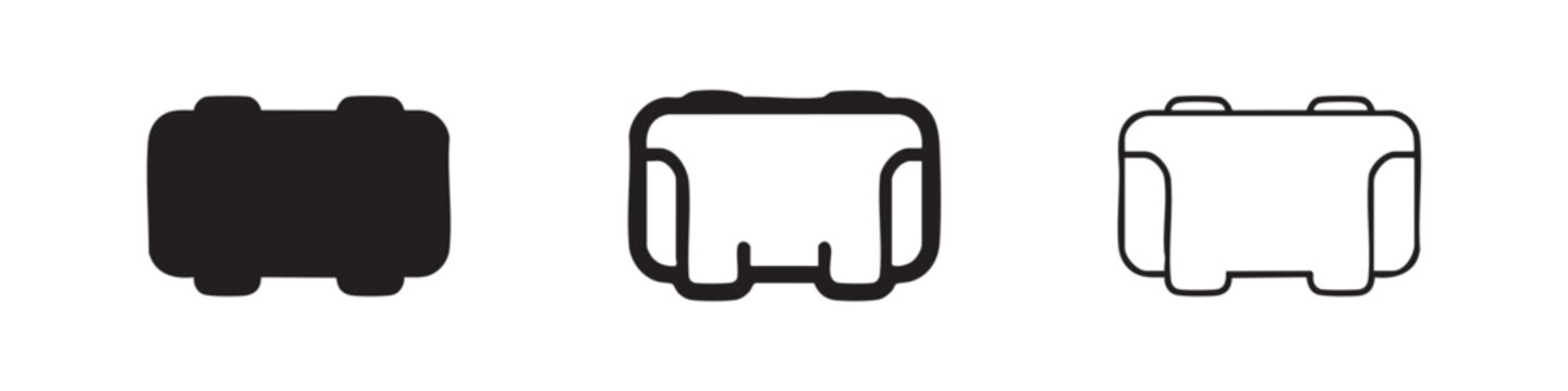 Plastic tool box or hard case icons in different line weights and solid style