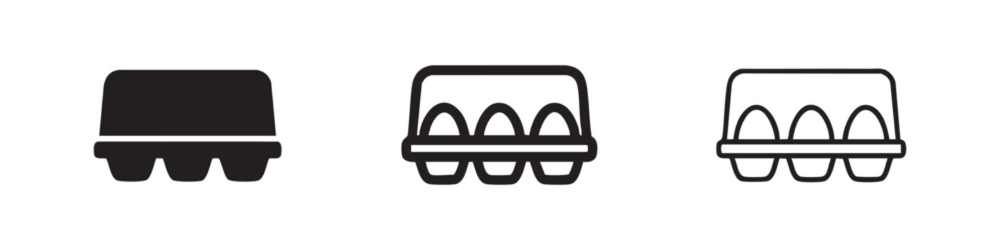 Egg carton icons showing a pack of eggs in three different graphic styles