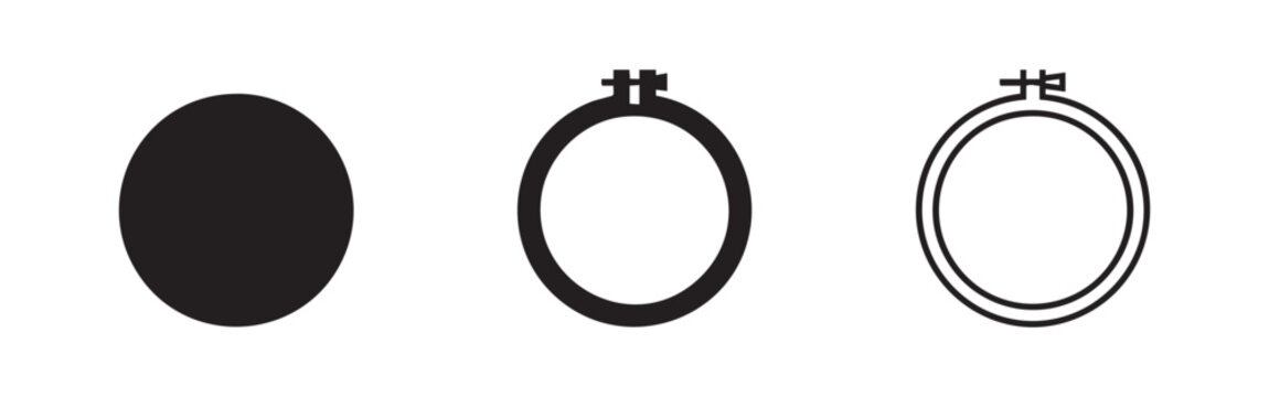 Embroidery hoop icons for needlework and sewing hobby design