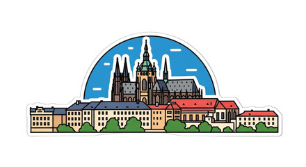 Obraz premium Cityscape with old cathedral buildings.