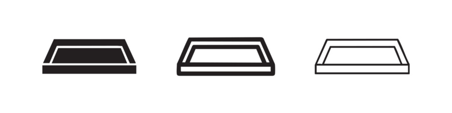 Keyboard keycap or generic trapezoidal base icon set in solid, outline, and line art styles