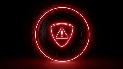 Fototapeta premium Warning symbol in bright red light on a dark background in a digital setting