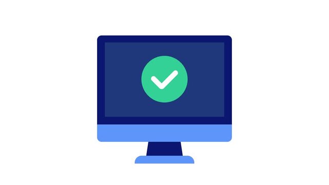 Animated computer monitor with check mark icon on screen