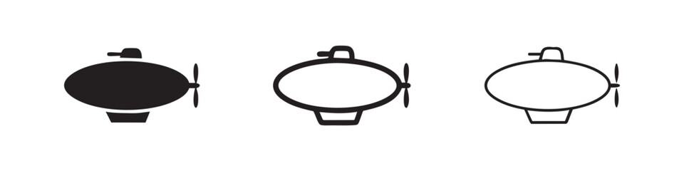 Airship or blimp icon set with propeller in solid, bold, and thin outline styles © liubomir118809