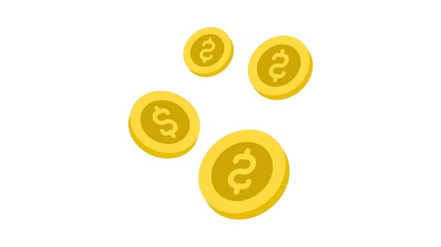 Falling golden dollar coins seamless animation loop