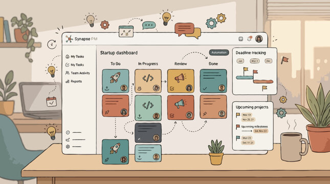 AI Project Management SaaS Platform Hand-Drawn Vector