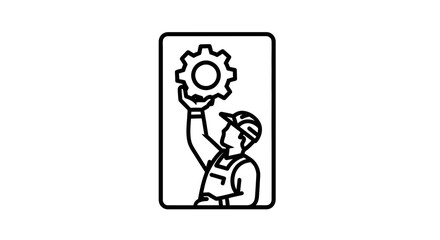 Fototapeta premium Worker holding a gear, symbolizing industry, engineering, and mechanical solutions.