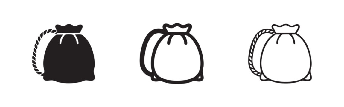 Drawstring Bag and Sack Icon Set for Storage and Travel Packing