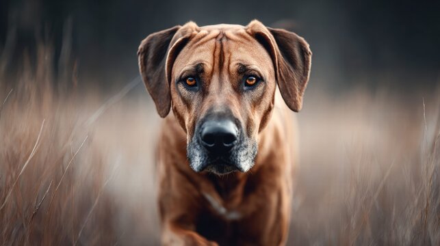 Majestic Rhodesian Ridgeback Dog Gazing Intently at the Camera