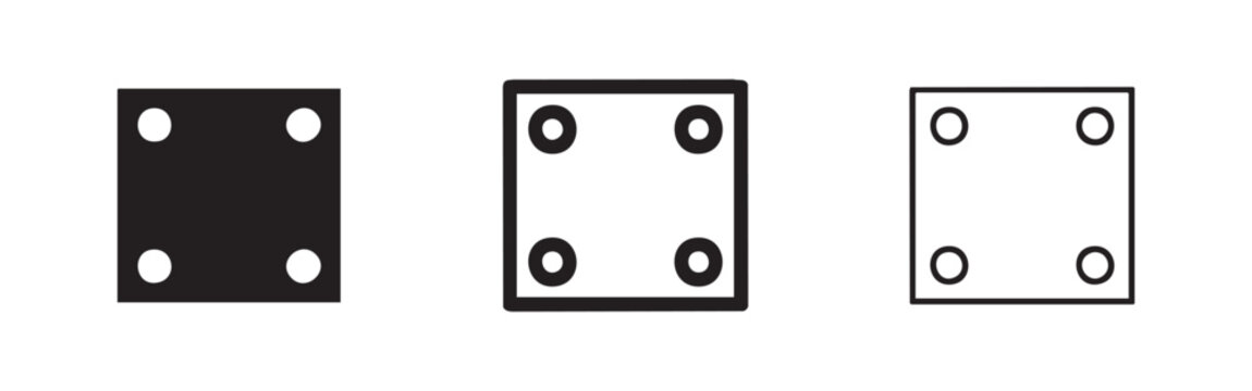 Four Dot Pattern or Square Plate Icon Set - Dice Four and Hardware Symbol