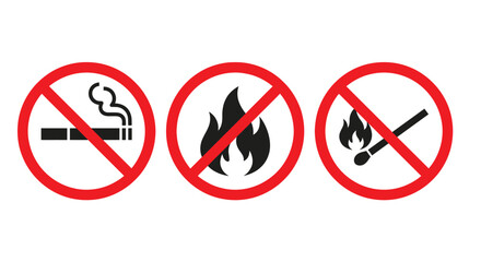 no smoking no fire no matches icons in red circles © Rahul