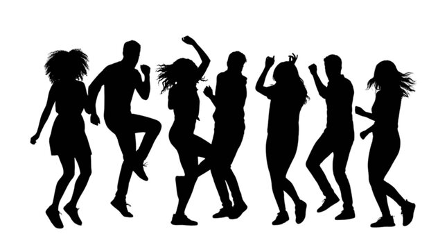 Black silhouettes of people dancing Vector