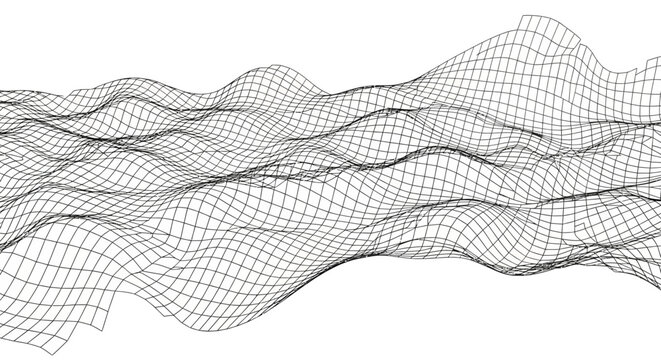 Wireframe wave, grid pattern, mesh texture, abstract background, vector design element