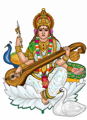 Obraz premium hand drawn digital art of goddess saraswati