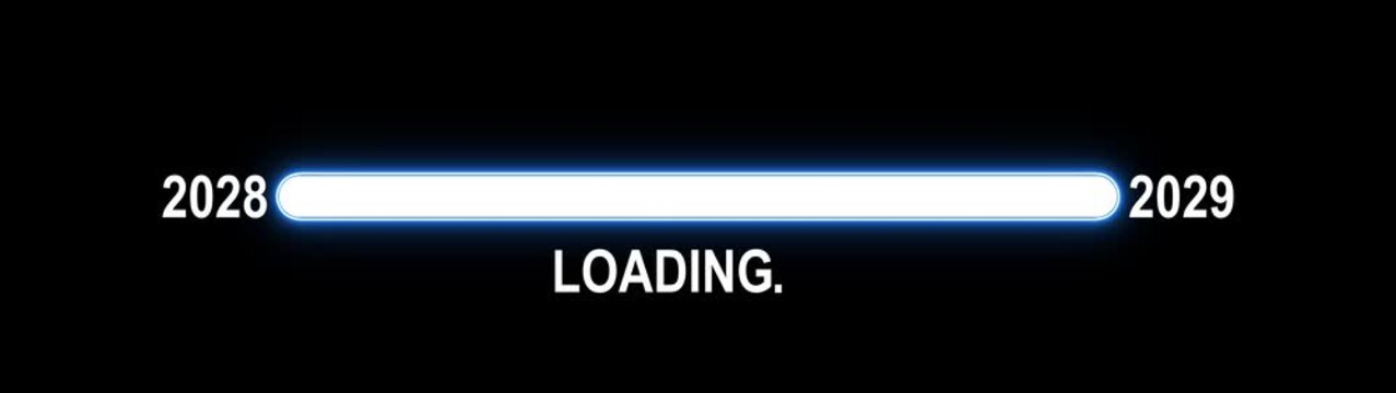 New 2028 year progress bar on digital lcd display. Concept of new year, annual plan, growth strategy, business planning.