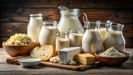 Fototapeta premium Assorted dairy products consisting of milk