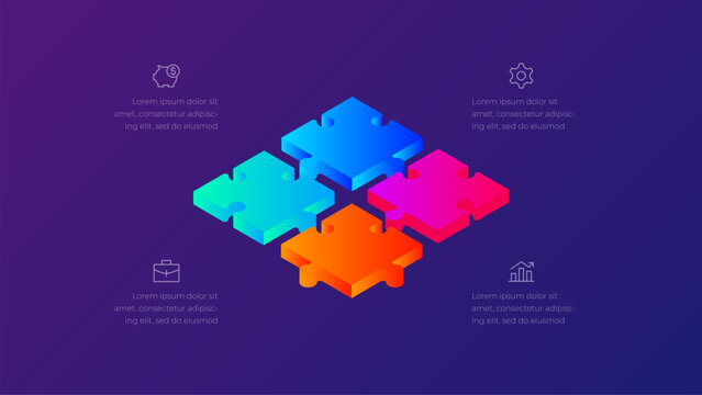 Four Piece 3D Puzzle Assembly Diagram on Dark Background