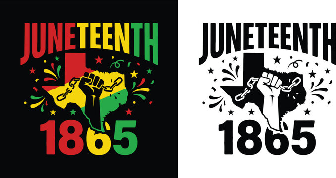Juneteenth 1865 t shirt design with celebratory elements