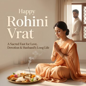 Woman in orange sari praying with incense and offerings for rohini vrat a sacred hindu fast for love