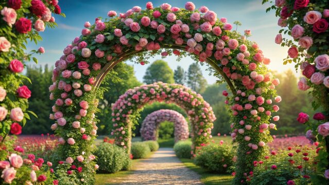 Beautifull rose flowers arch  growing in garden