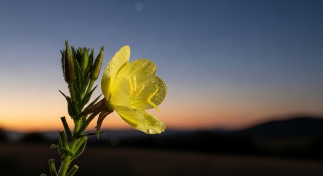 Evening Primrose Bloom at Dusk - A Serene Floral Portrait.