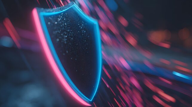 security concept with glowing shield hologram protecting streaming data lines