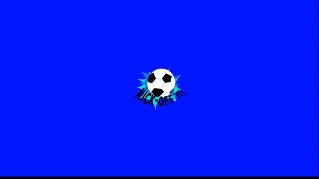 Animated soccer ball and logo reveal on blue background