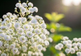 Obraz premium Delicate babys breath flowers in soft sunlight, a dreamy floral scene.