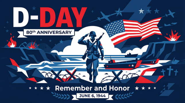 A graphic illustration commemorating the 80th anniversary of D-Day on June 6, 1944