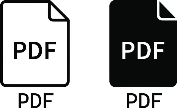 PDF file format icons, minimalist document extension symbols, black and white digital paper vector set for web interface and app design