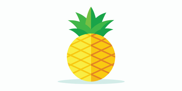 A single pineapple vector illustration, a tropical fruit graphic with flat design on solid white background and subtle bottom shadow, summer vibrant concept.
