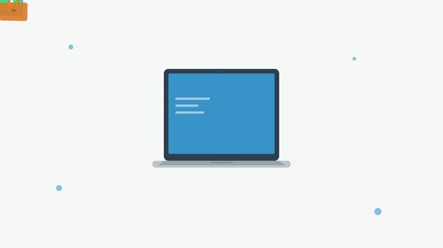 modern business laptop floating icons animation