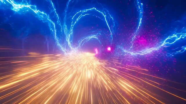 A vibrant, abstract visualization of energy waves in shades of blue and pink, creating a dynamic and futuristic aesthetic.